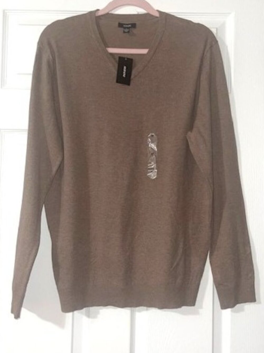 Alfani Men's Cotton Heather Brown V-Neck Sweater in Medium